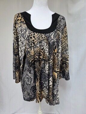 Ashley Jill 3X Animal Print Sparkle Rhinestone Embellished Tunic Top